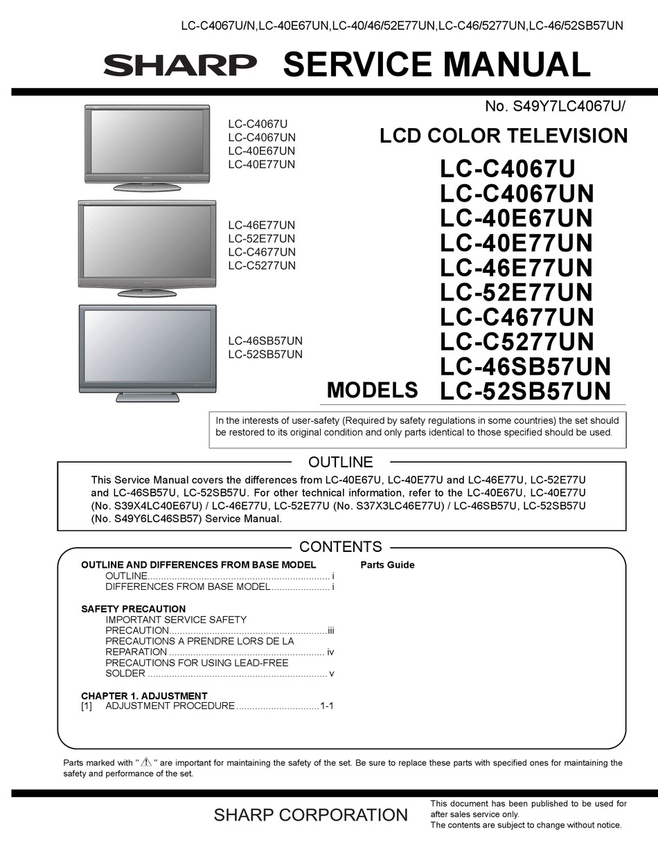 SHARP LC-C4067U SERVICE MANUAL Pdf Download | ManualsLib