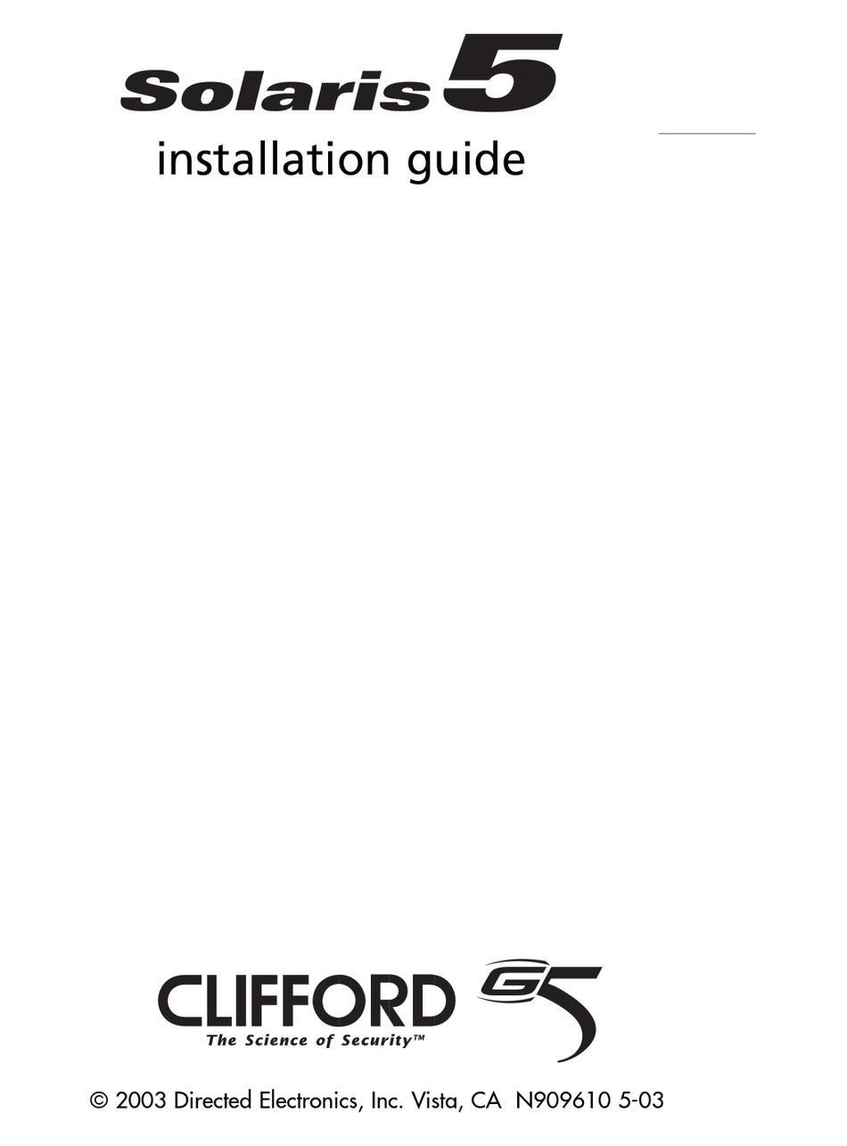 CLIFFORD SOLARIS 5 INSTALLATION MANUAL Pdf Download ManualsLib