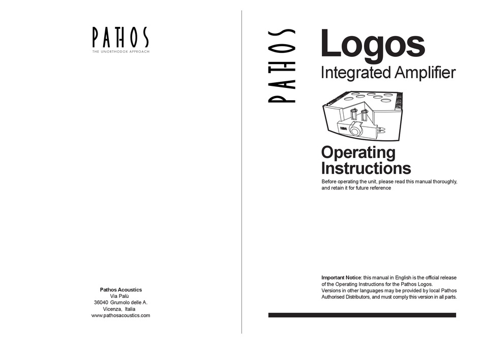 Pathos Acoustics Logos Operating Instructions Pdf Download Manualslib