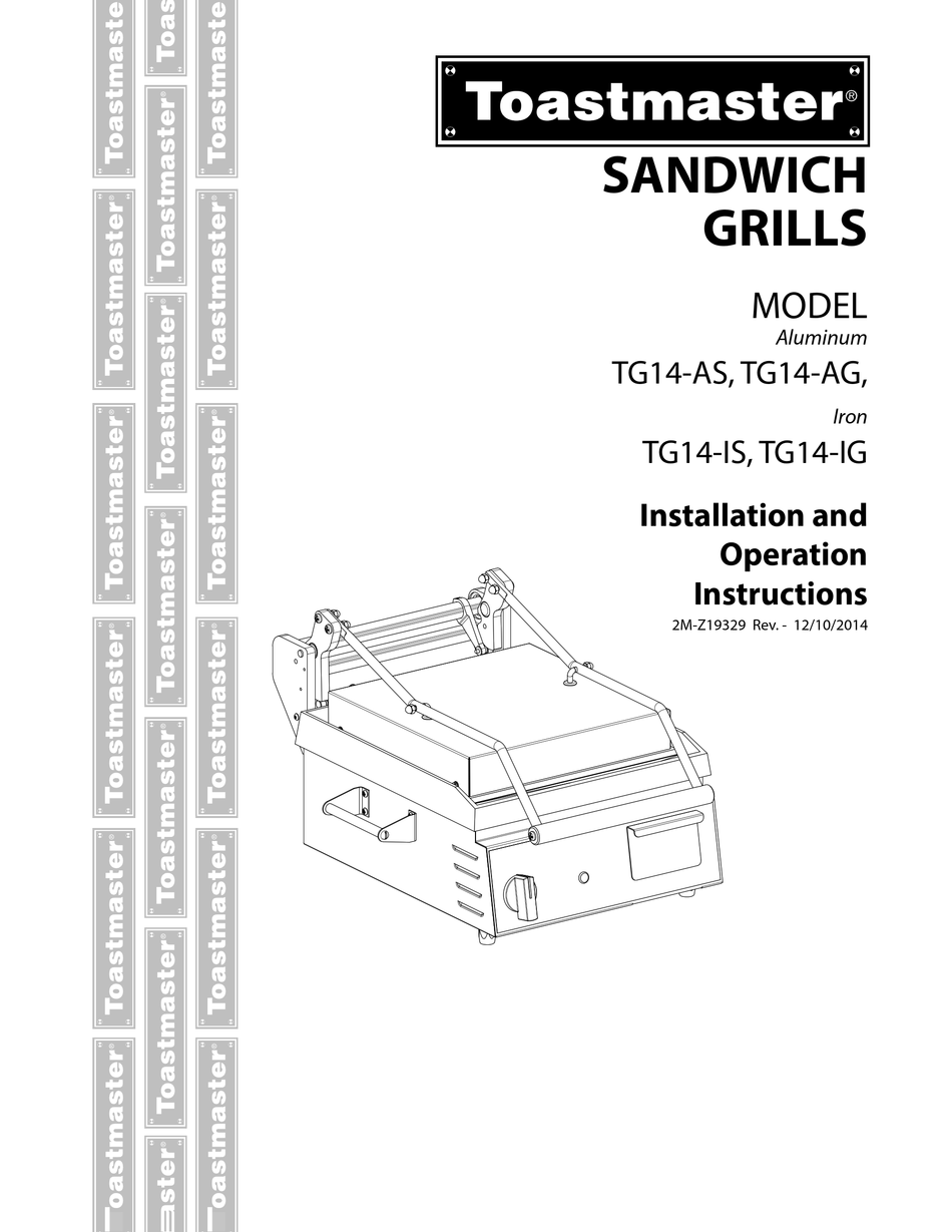 TOASTMASTER TG14AS INSTALLATION AND OPERATION INSTRUCTIONS MANUAL Pdf