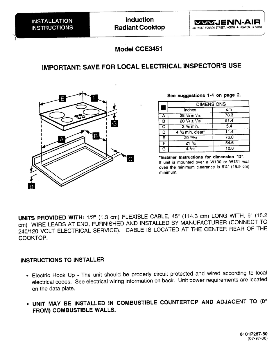 JENNAIR CCE3451 INSTALLATION INSTRUCTIONS Pdf Download ManualsLib