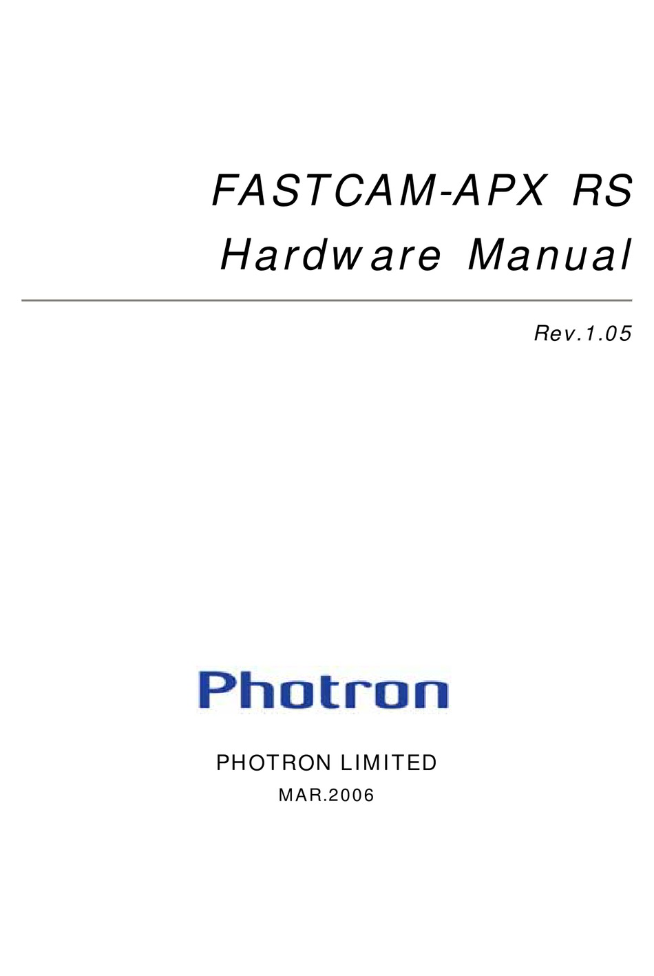 PHOTRON FASTCAMAPX RS TECHNICAL MANUAL Pdf Download ManualsLib