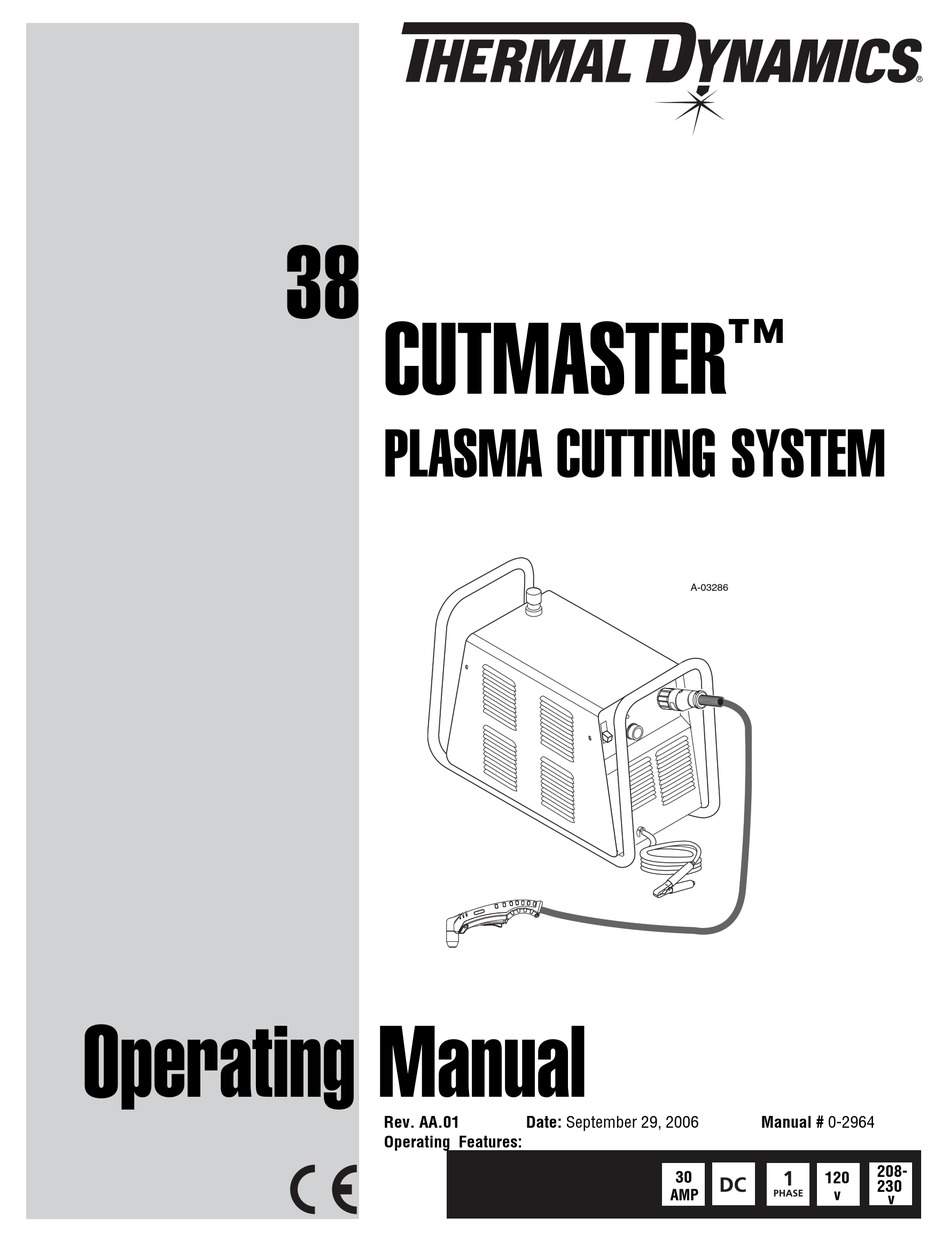 THERMAL DYNAMICS 38 CUTMASTER OPERATING MANUAL Pdf Download | ManualsLib