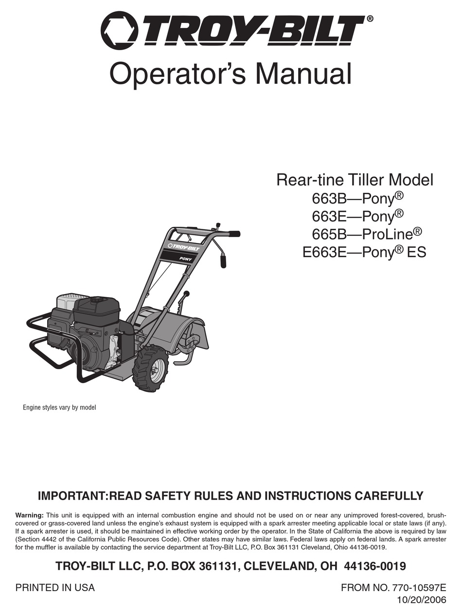 Troy Bilt B Operator S Manual Pdf Download Manualslib