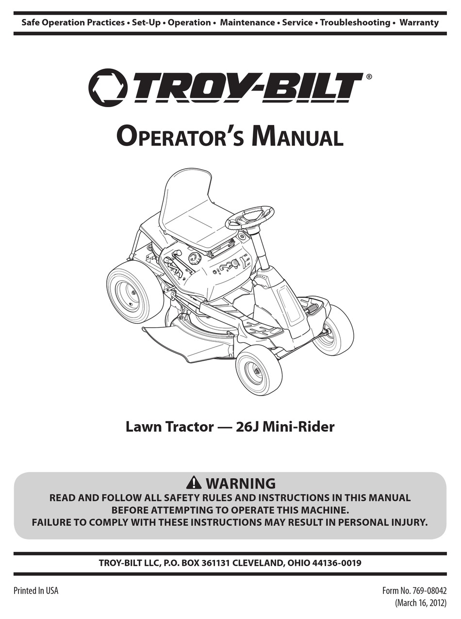 TROY-BILT 26J MINI-RIDER OPERATOR'S MANUAL Pdf Download | ManualsLib