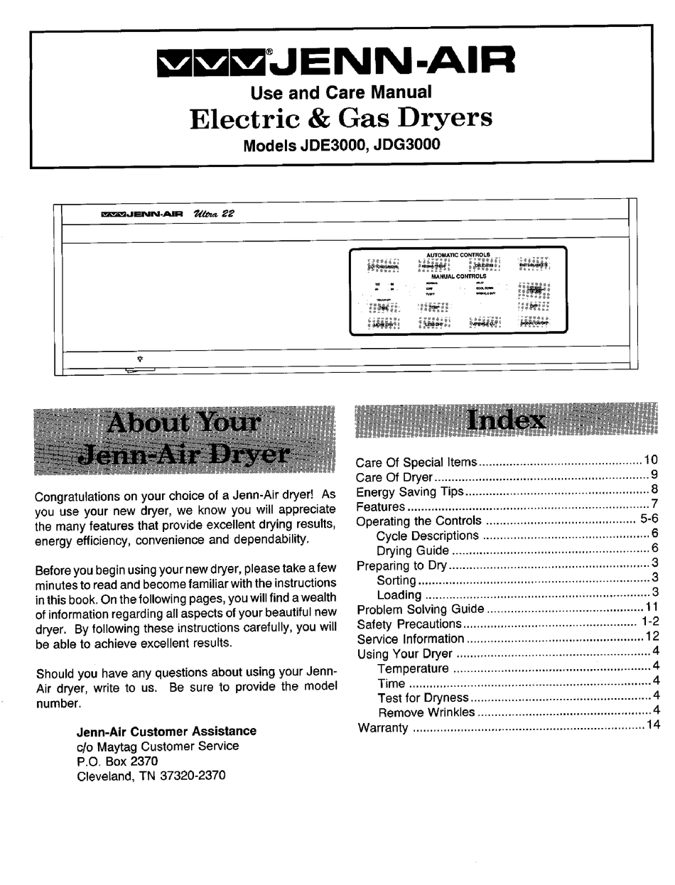 JENNAIR JDE3000 USE AND CARE MANUAL Pdf Download ManualsLib