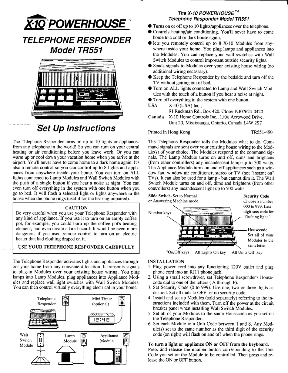 X10 POWERHOUSE TR551 SETUP INSTRUCTIONS Pdf Download | ManualsLib