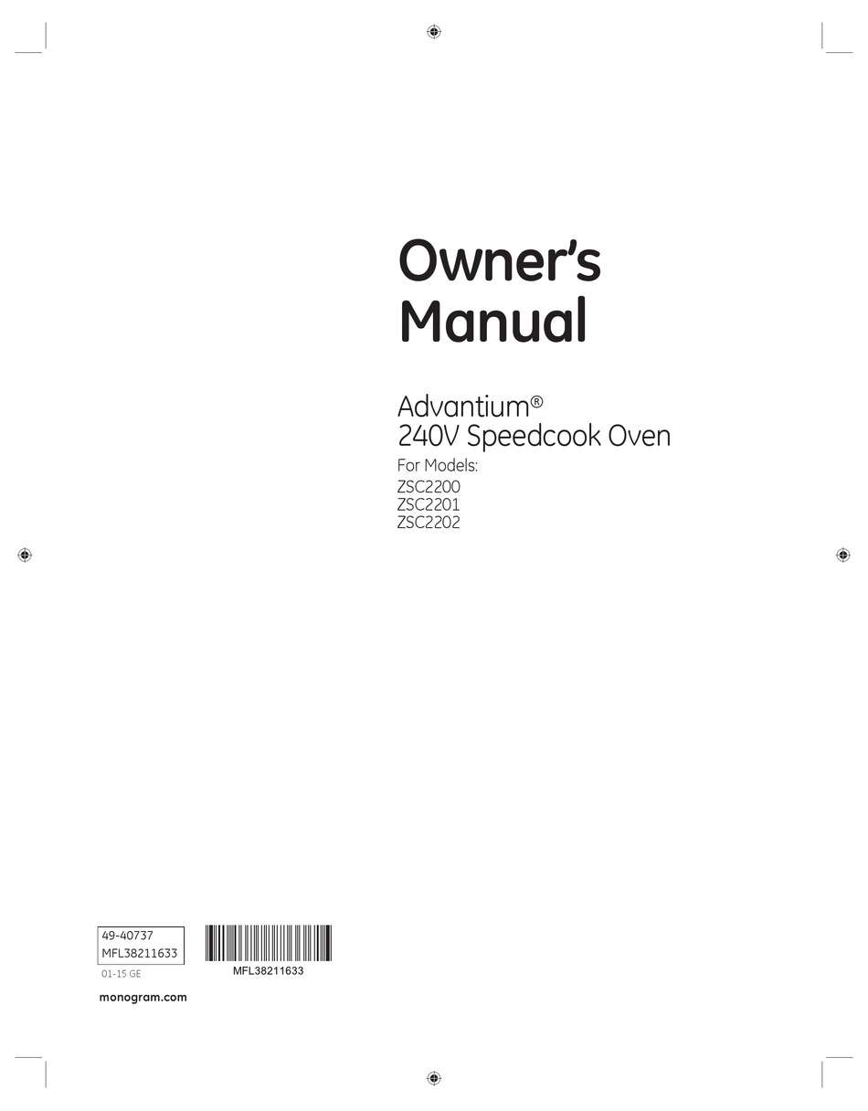 MONOGRAM ADVANTIUM ZSC2201 OWNER'S MANUAL Pdf Download ManualsLib
