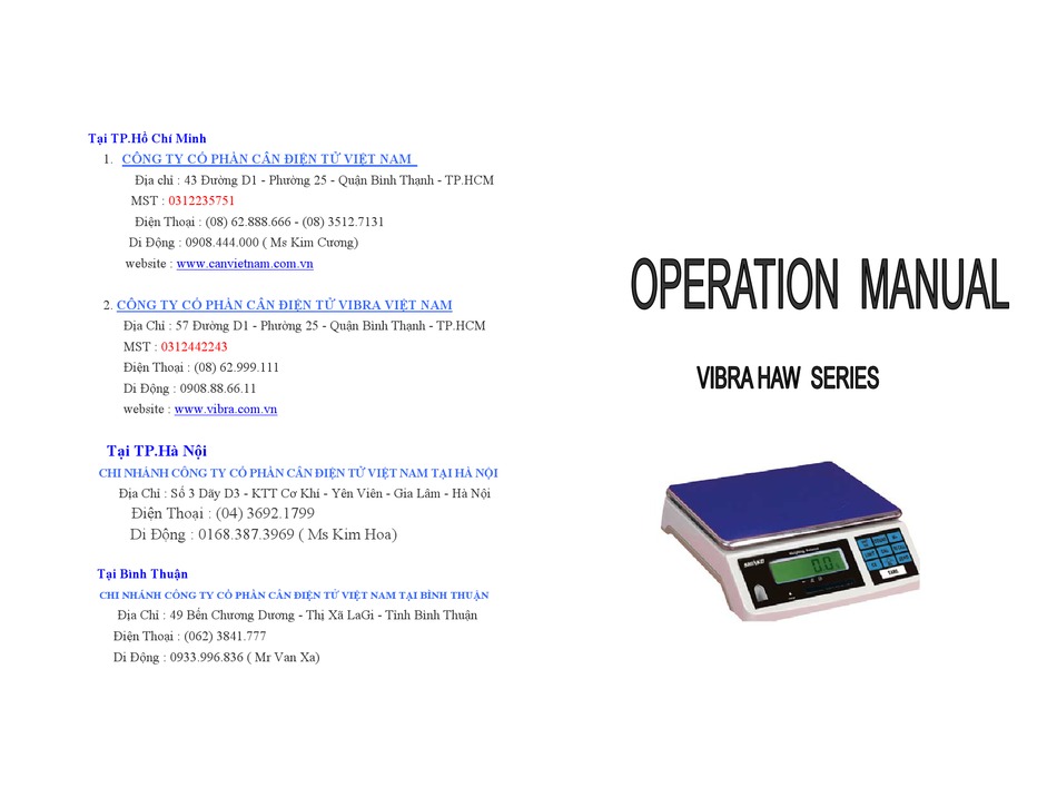 Vibra Haw 3 Operation Manual Pdf Download Manualslib