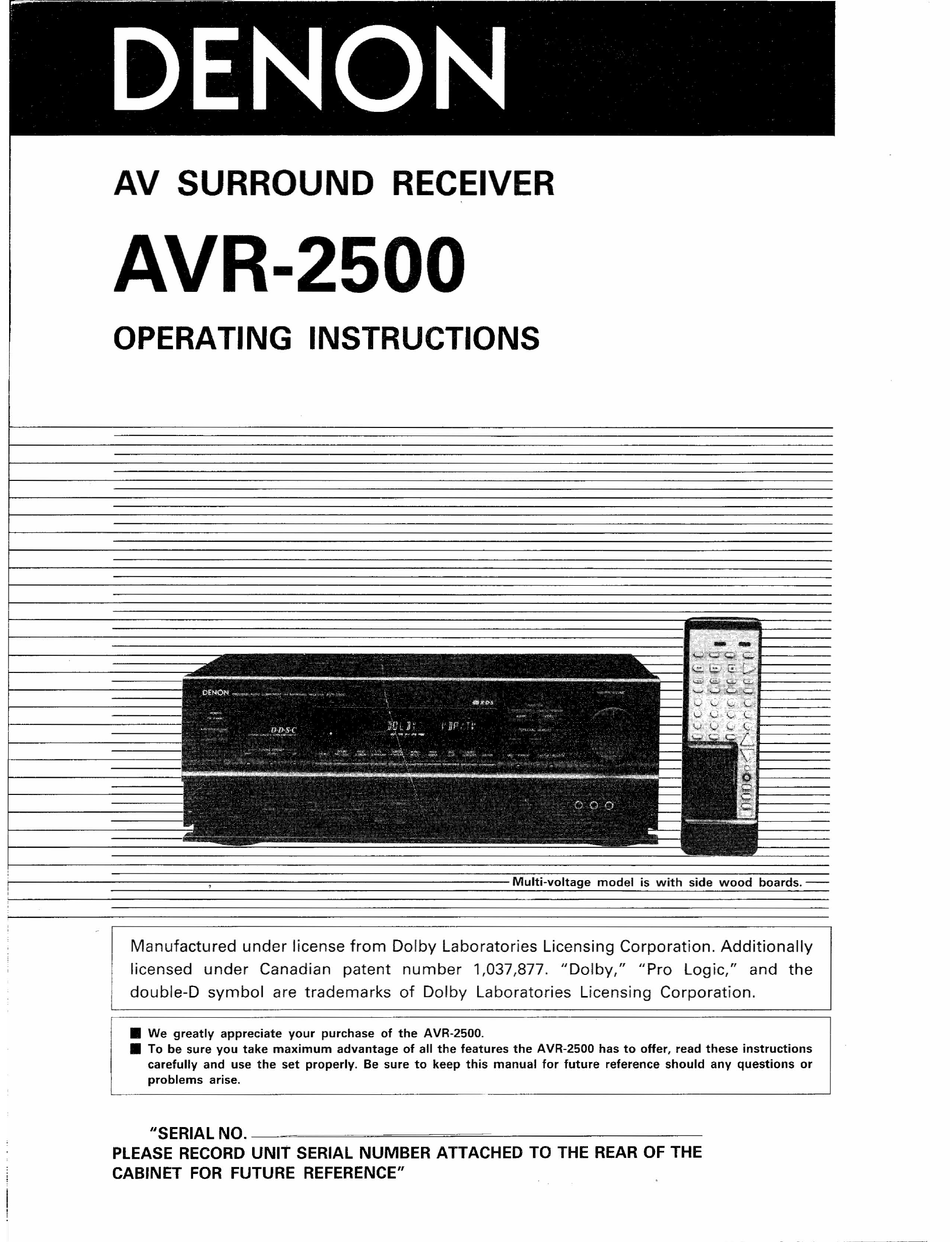 DENON AVR-2500 OPERATING INSTRUCTIONS MANUAL Pdf Download | ManualsLib