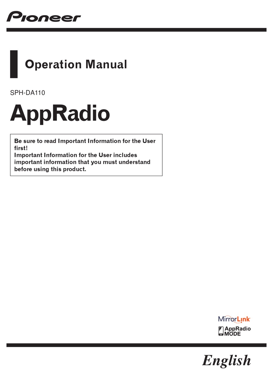 PIONEER SPH-DA110 APPRADIO OPERATION MANUAL Pdf Download | ManualsLib