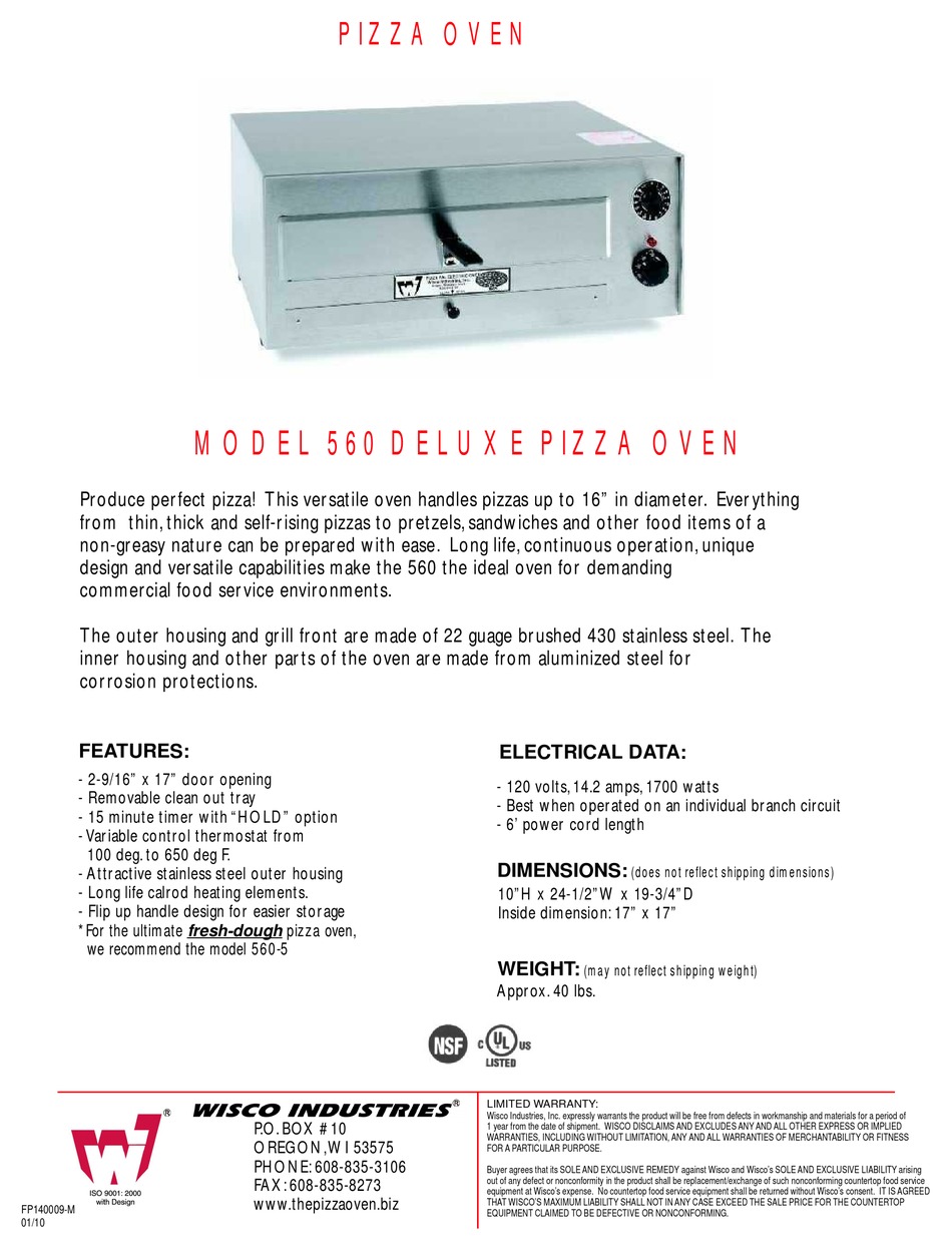 Wisco 561 Commercial Countertop Pizza Oven 16 x 16