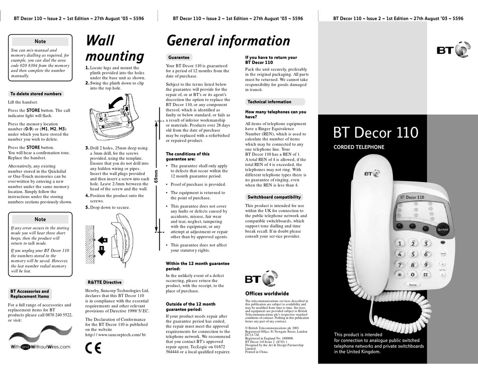 BT DECOR 110 USER MANUAL Pdf Download ManualsLib