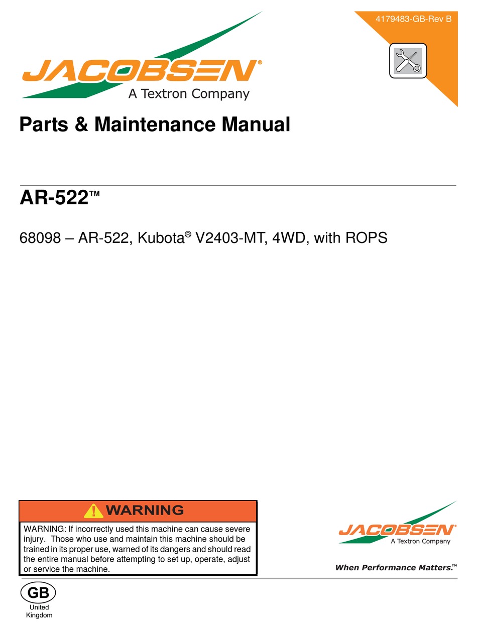 JACOBSEN AR-522 PARTS & MAINTENANCE MANUAL Pdf Download | ManualsLib