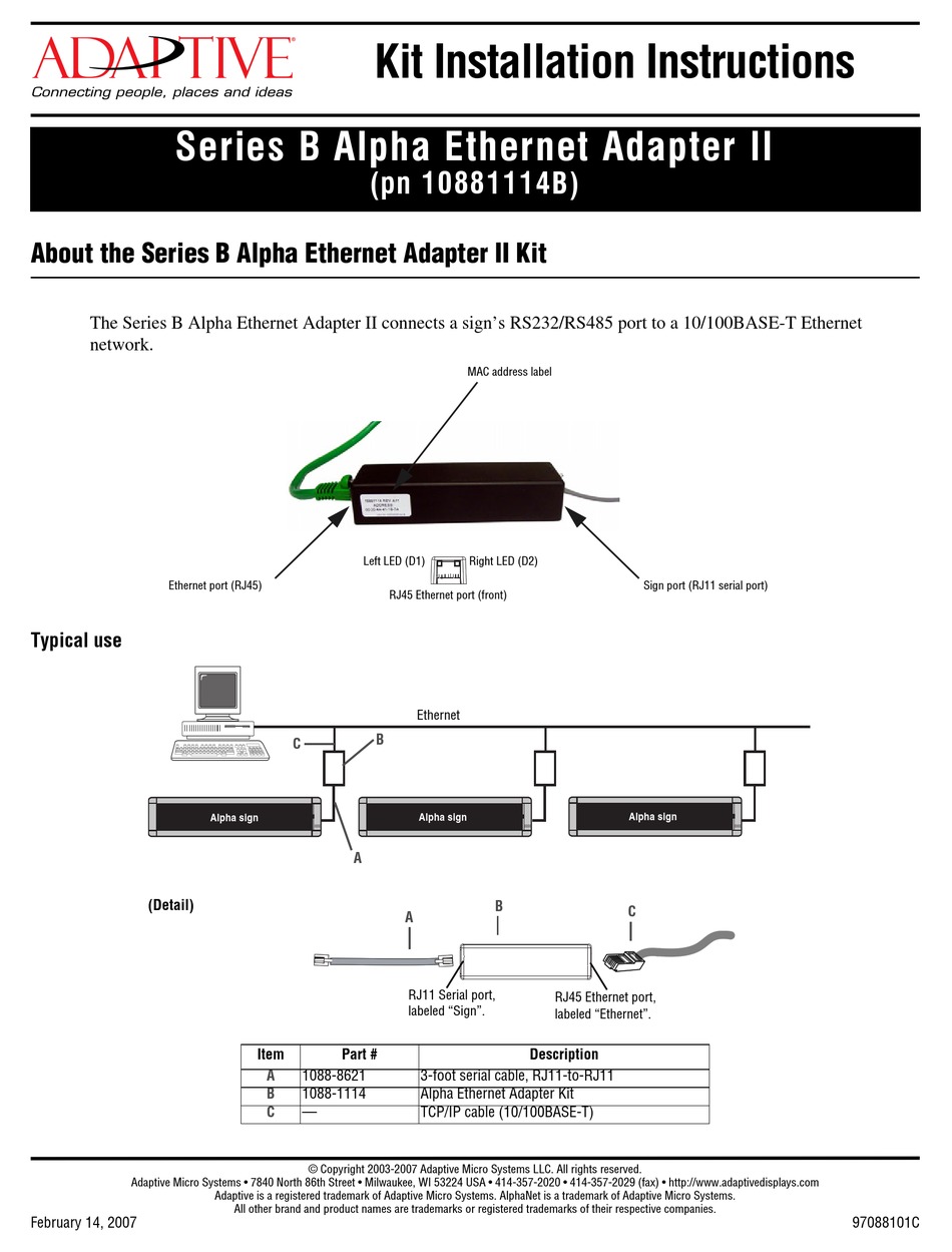 ADAPTIVE B SERIES INSTALLATION INSTRUCTIONS MANUAL Pdf Download ...