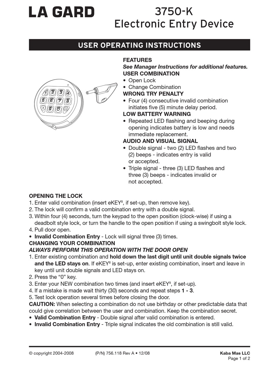 LA GARD 3750K USER OPERATING INSTRUCTIONS Pdf Download ManualsLib