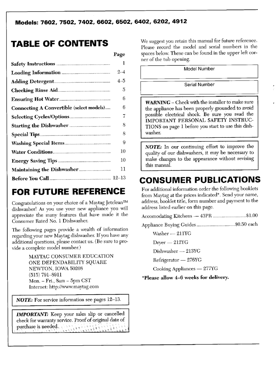 MAYTAG 7602 USER INSTRUCTIONS Pdf Download | ManualsLib