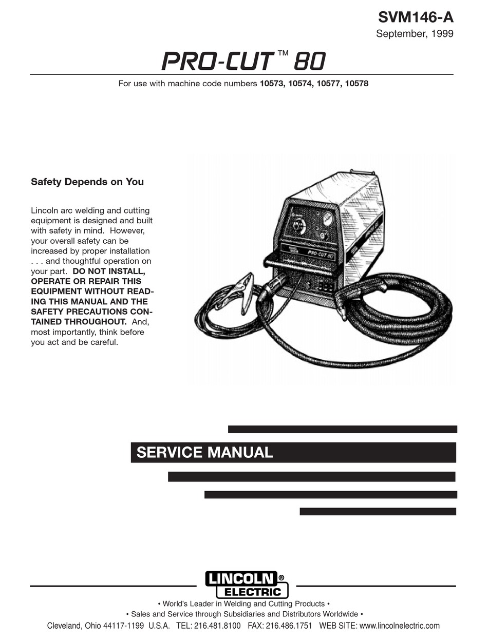 LINCOLN ELECTRIC PRO-CUT 80 SERVICE MANUAL Pdf Download | ManualsLib