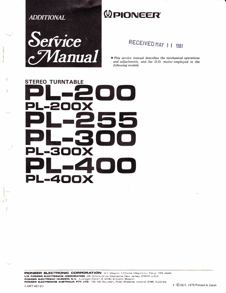 PIONEER PL-200 SERVICE MANUAL Pdf Download | ManualsLib