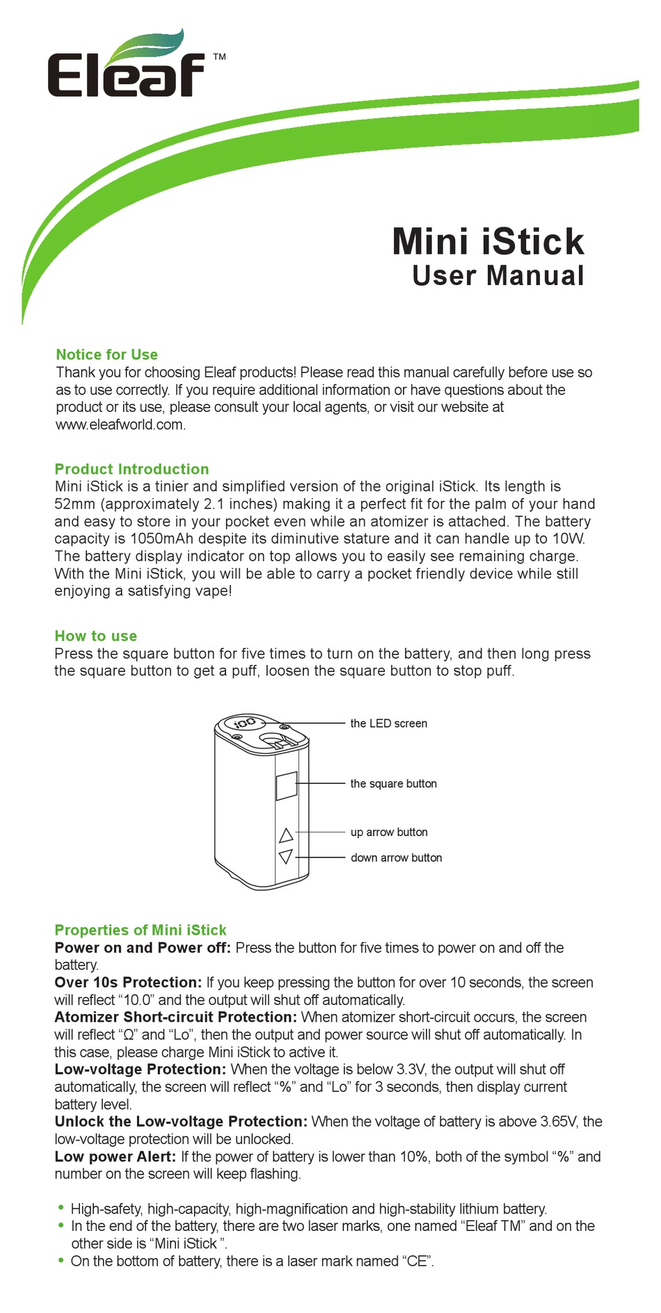 ELEAF MINI ISTICK USER MANUAL Pdf Download | ManualsLib