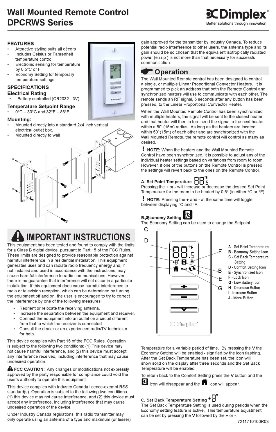 DIMPLEX DPCRWS SERIES USER MANUAL Pdf Download | ManualsLib