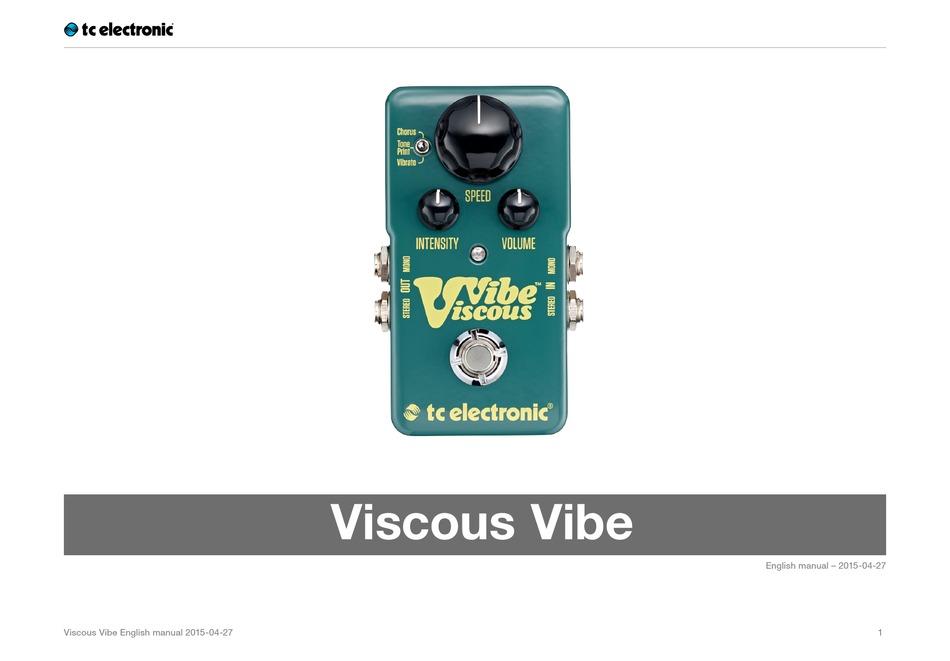 Tc Electronic Viscous Vibe User Manual Pdf Download Manualslib