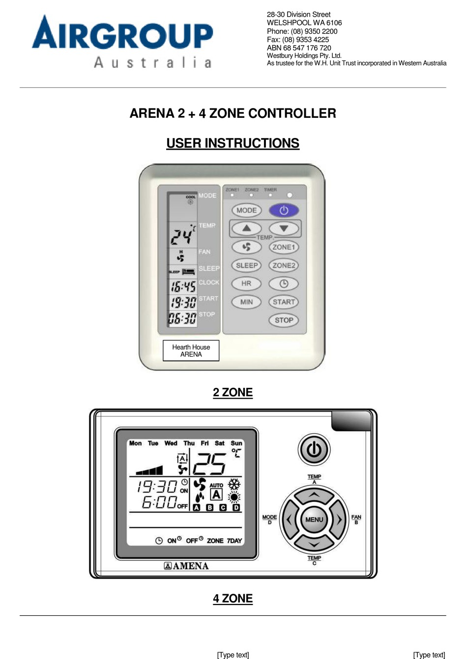 Airgroup Arena 2 Zone User Instructions Pdf Download Manualslib