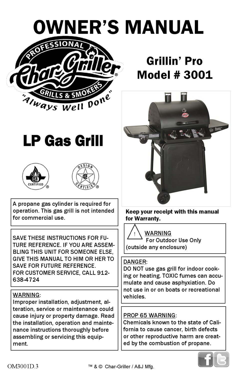 CHARGRILLER GRILLIN’ PRO 3001 OWNER'S MANUAL Pdf Download ManualsLib