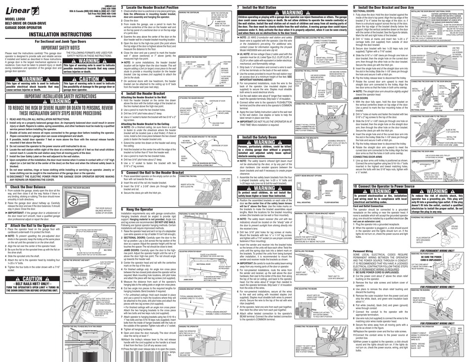 Linear Ls050 Installation Instructions, Linear Garage Door Opener Manual Release