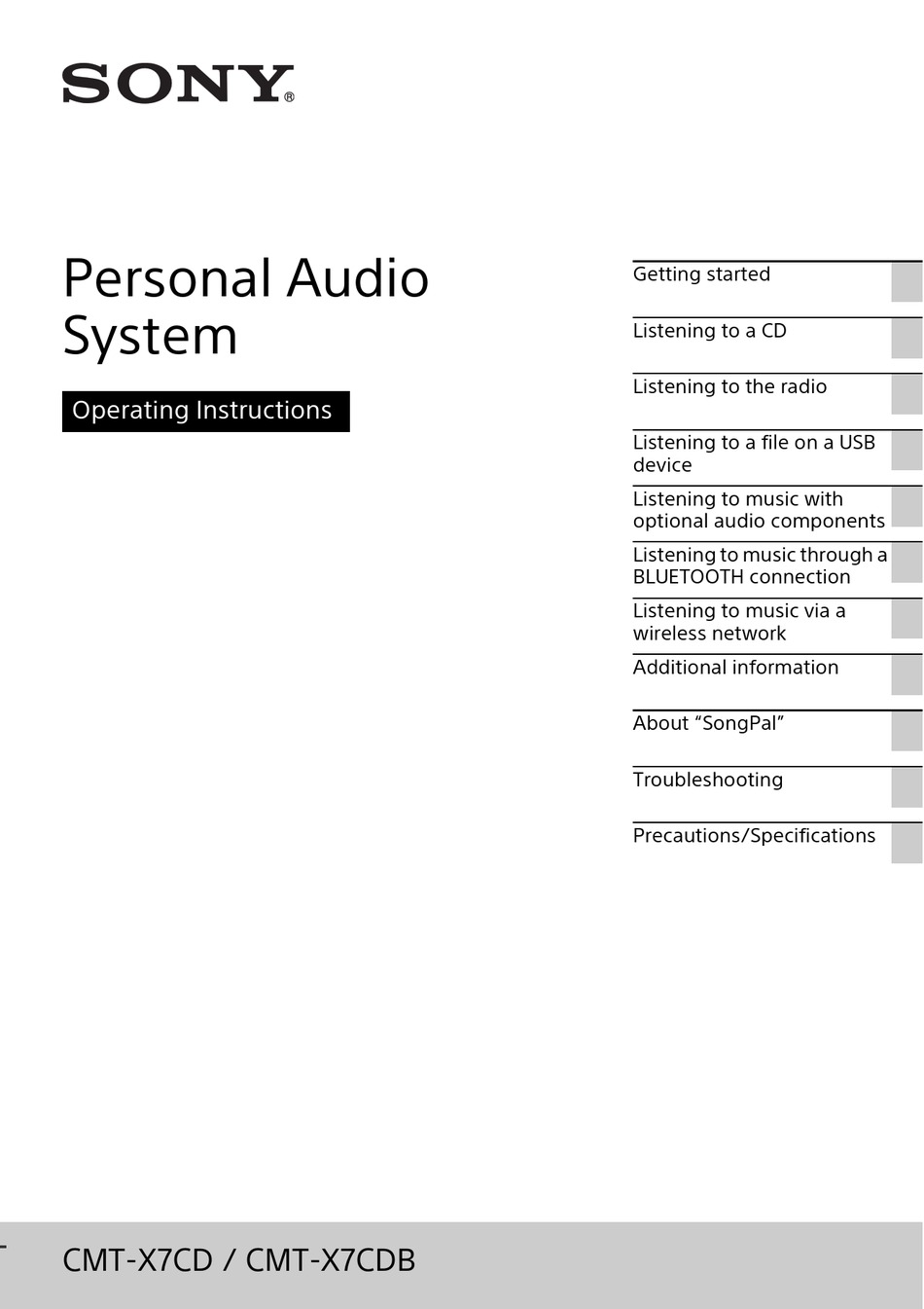 SONY CMT-X7CD OPERATING INSTRUCTIONS MANUAL Pdf Download | ManualsLib