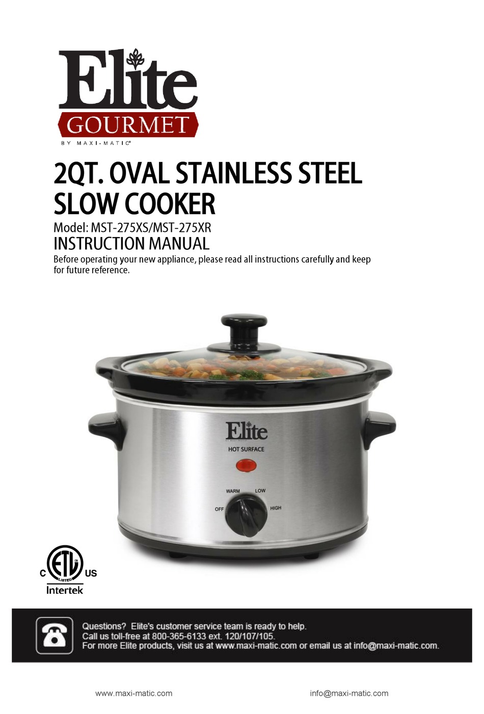 Maxi-Matic Elite Platinum MST-900V 8.5 Quart Stainless Steel Oval