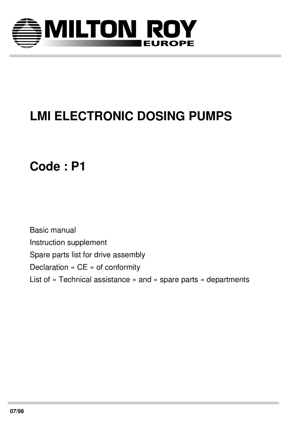 Milton Roy Lmi P1 Basic Manual Pdf Download Manualslib