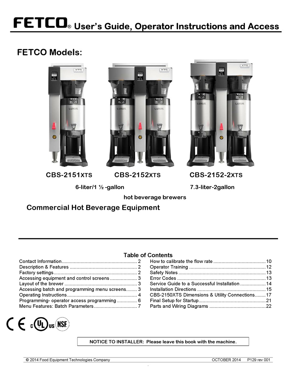 FETCO CBS-2152XTS USER MANUAL Pdf Download | ManualsLib
