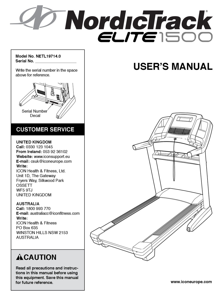 Nordictrack elite discount xt treadmill manual