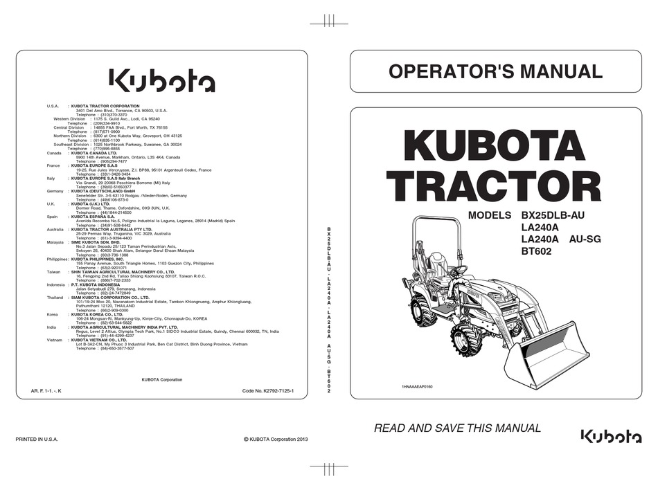 KUBOTA BX25DLB-AU OPERATOR'S MANUAL Pdf Download | ManualsLib