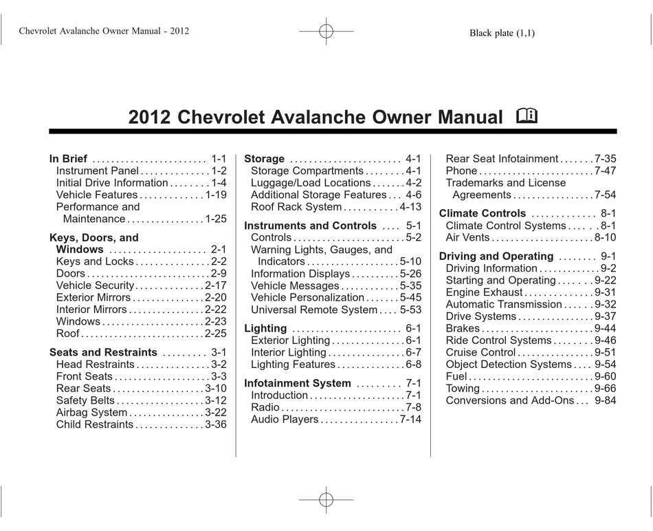 CHEVROLET 2012 AVALANCHE OWNER