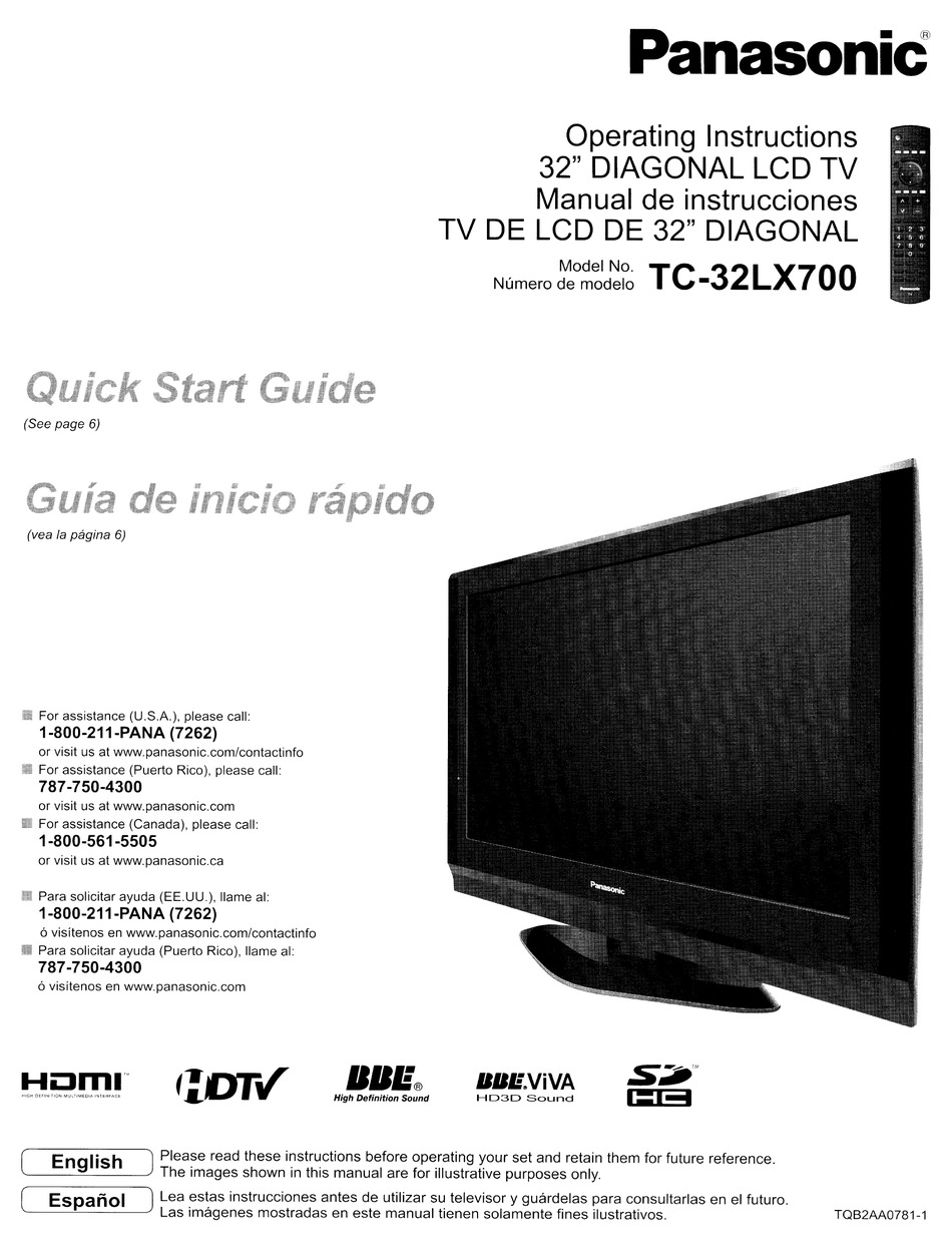PANASONIC TC32LX700 OPERATING INSTRUCTIONS MANUAL Pdf Download