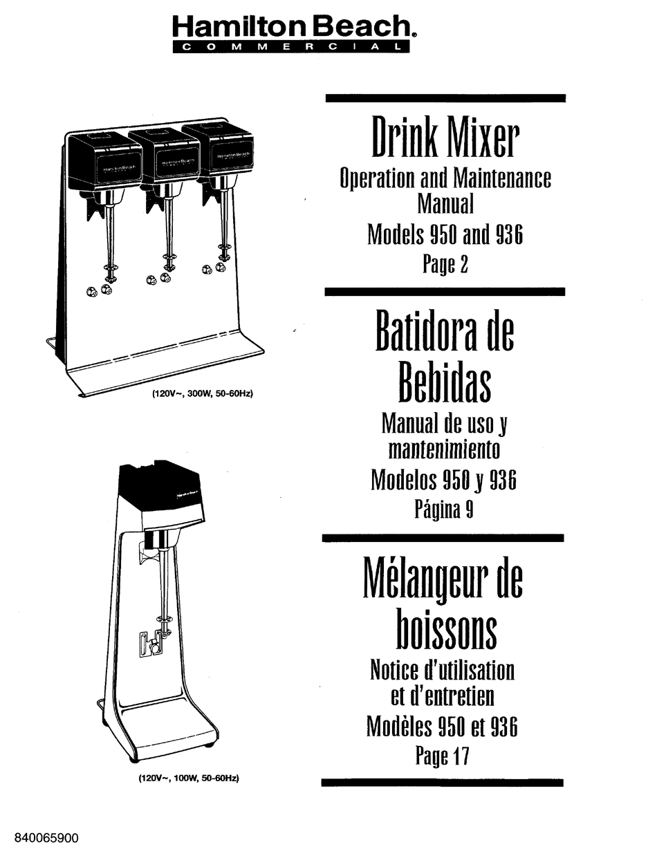 HAMILTON BEACH 950 OPERATION AND MAINTENANCE MANUAL Pdf Download
