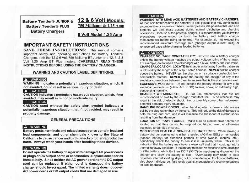 DELTRAN BATTERY TENDER JUNIOR OPERATING INSTRUCTIONS Pdf Download