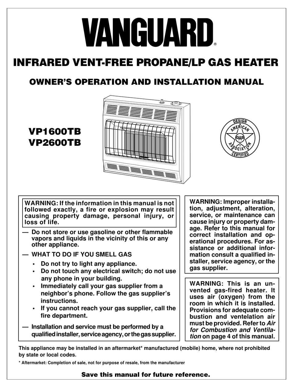 VANGUARD VP1600TB OWNER'S OPERATION AND INSTALLATION MANUAL Pdf