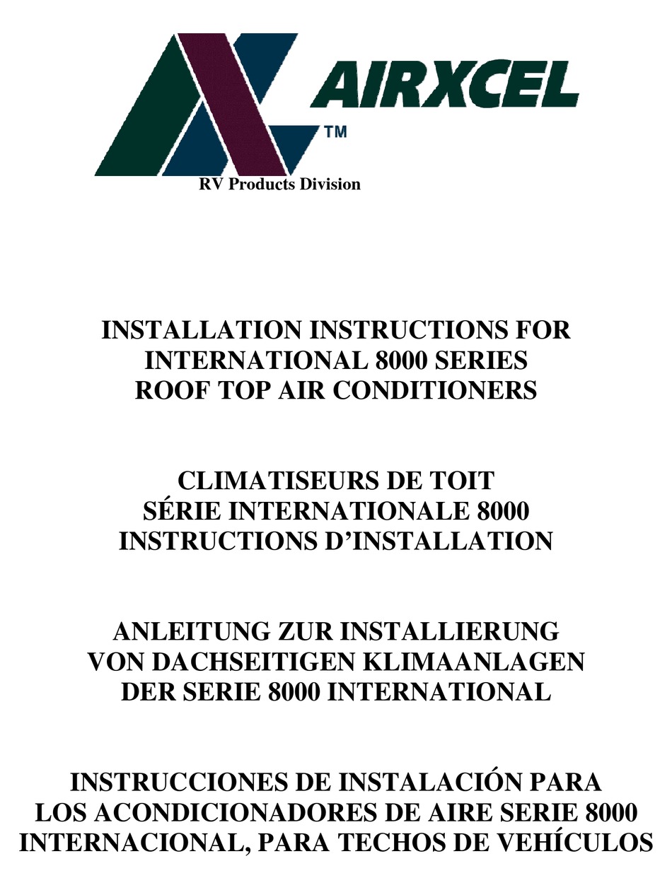 AIRXCEL 8000 SERIES INSTALLATION INSTRUCTIONS MANUAL Pdf Download