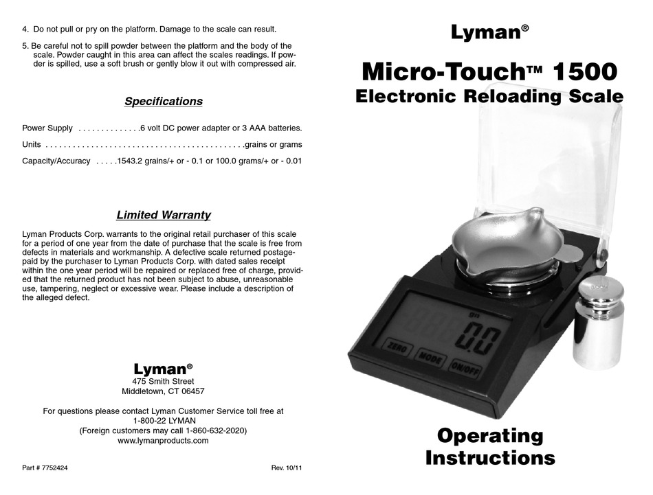 #  7750710 Lyman Micro-Touch 1500 Electronic Reloading Scale 230 Volt NEW 