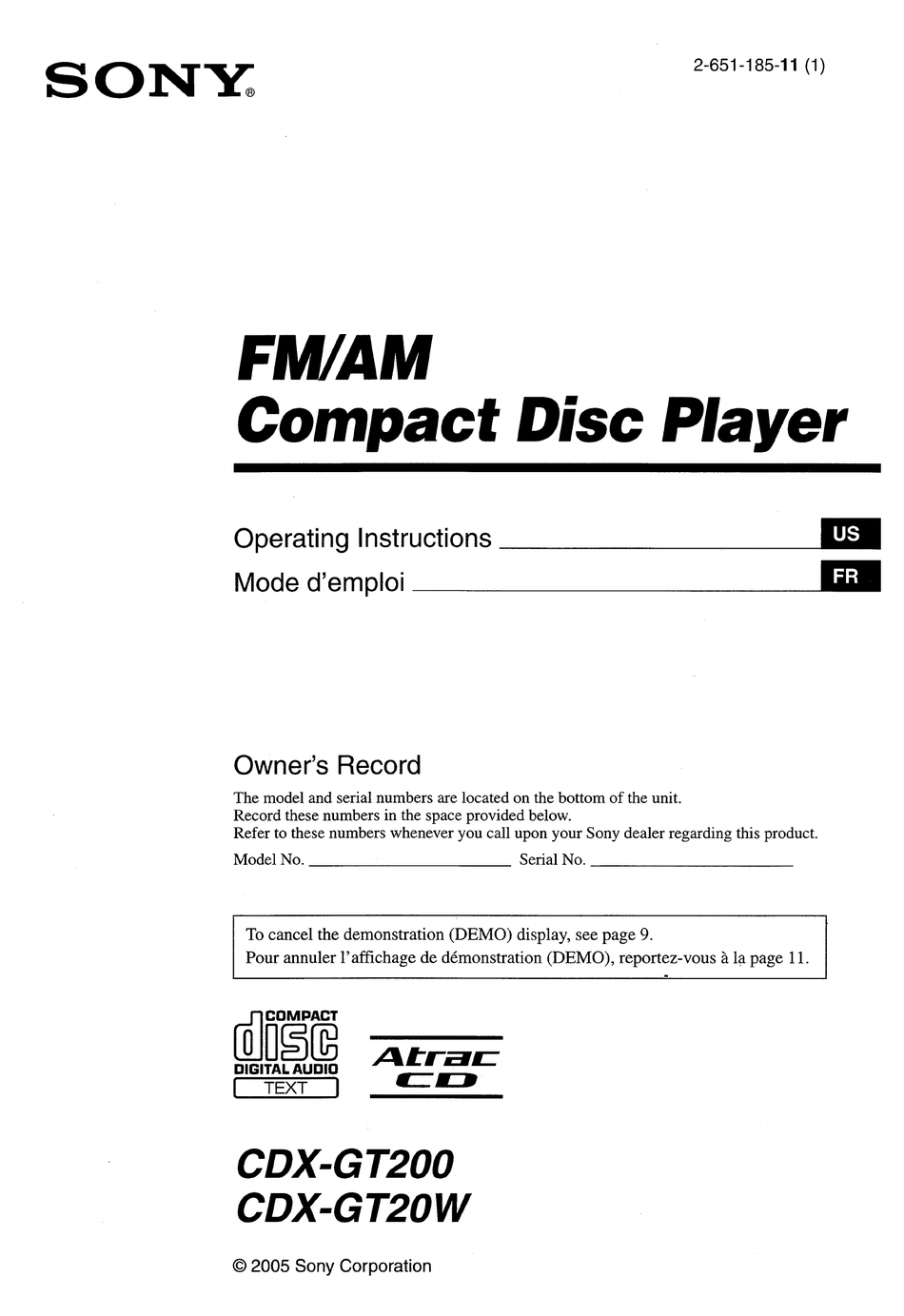 Sony Cdx Gt200 Operating Instructions Manual Pdf Download Manualslib