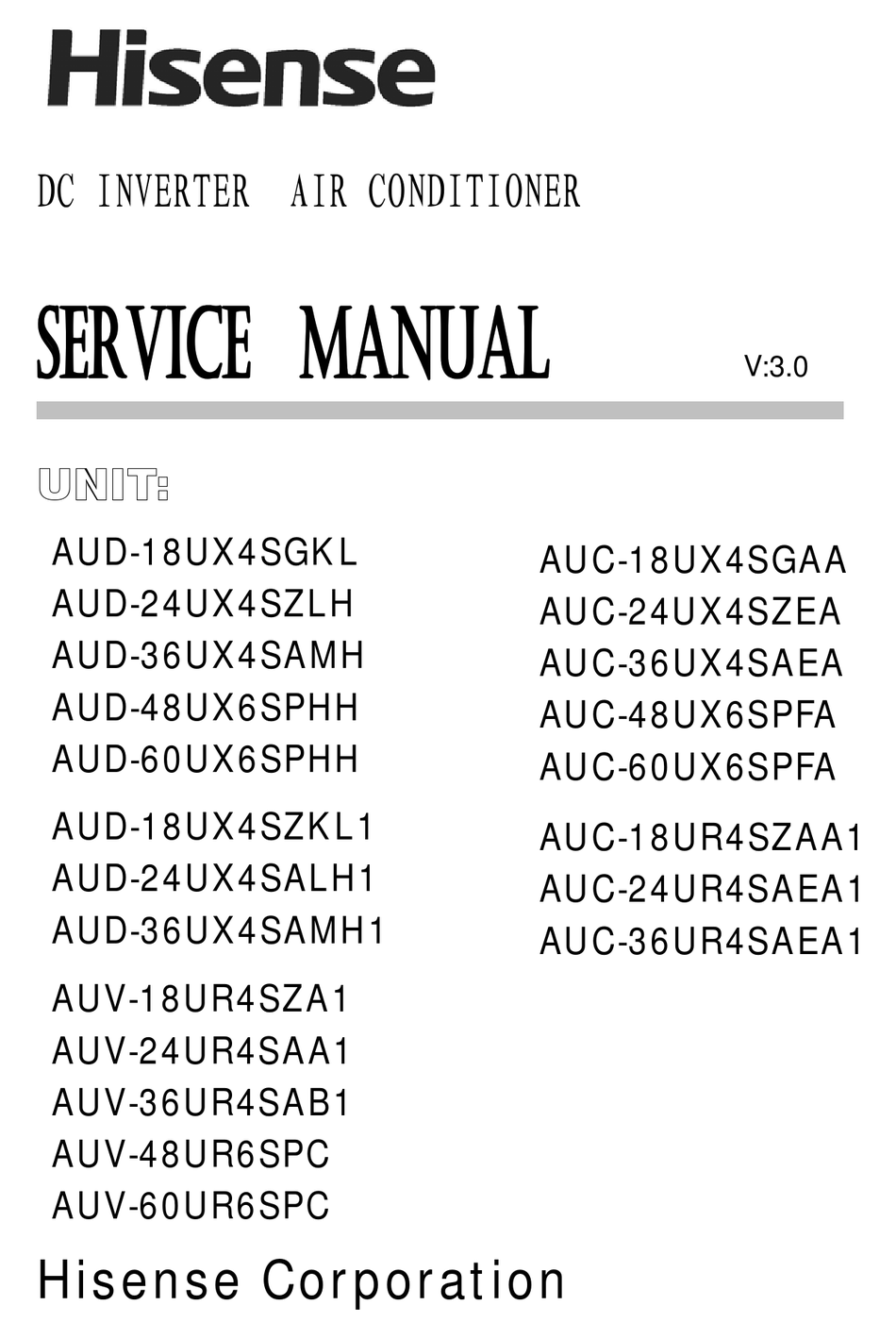 Hisense Aud 18ux4sgkl Service Manual Pdf Download Manualslib