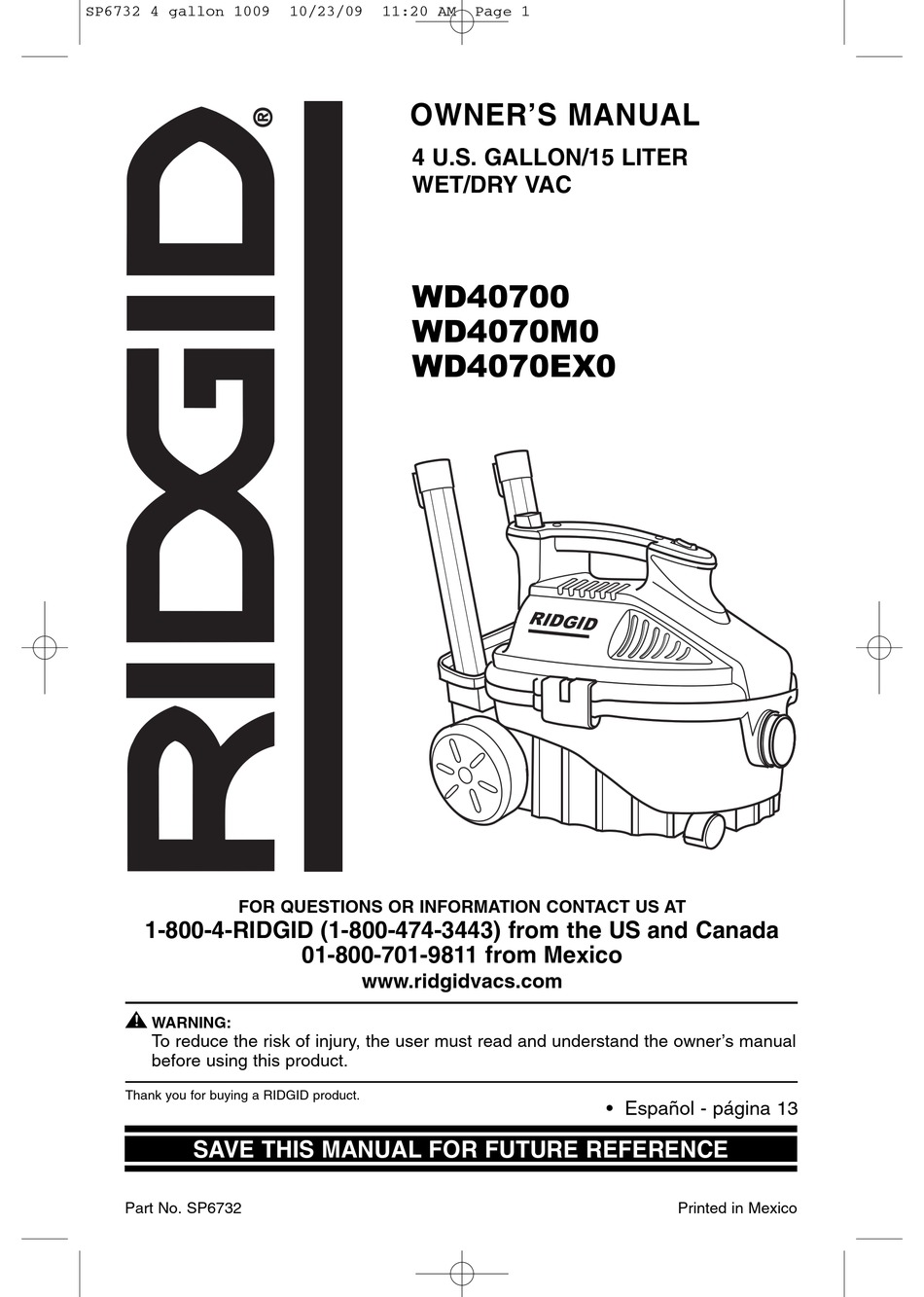 RIDGID WD40700 OWNER'S MANUAL Pdf Download | ManualsLib