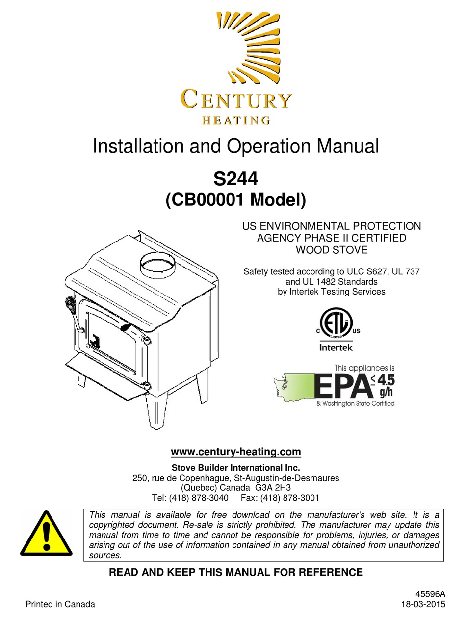 CENTURY HEATING S244 INSTALLATION AND OPERATION MANUAL Pdf Download |  ManualsLib