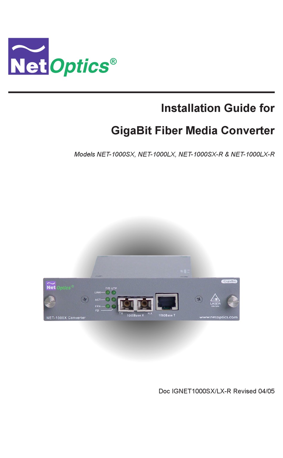 NET OPTICS NET1000SX INSTALLATION MANUAL Pdf Download ManualsLib
