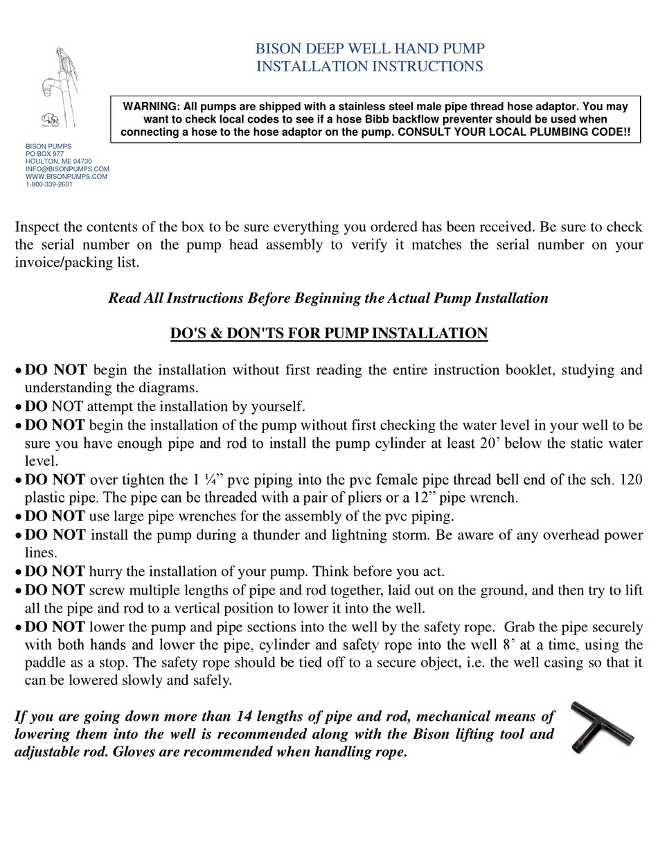 BIZON PUMPS BPN330C INSTALLATION INSTRUCTIONS MANUAL Pdf Download