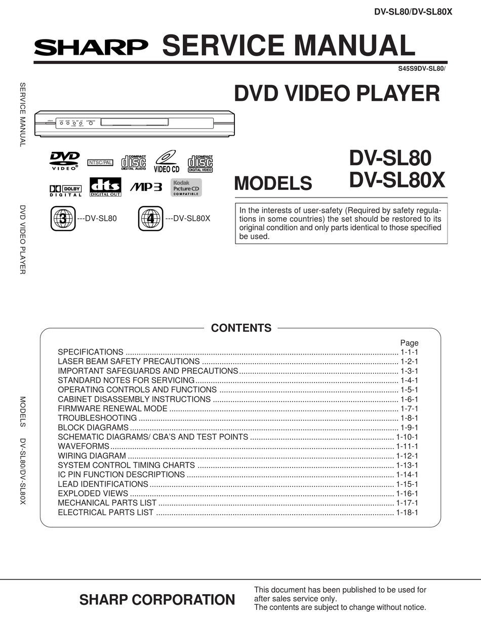 Sharp Dv Sl80 Service Manual Pdf Download Manualslib