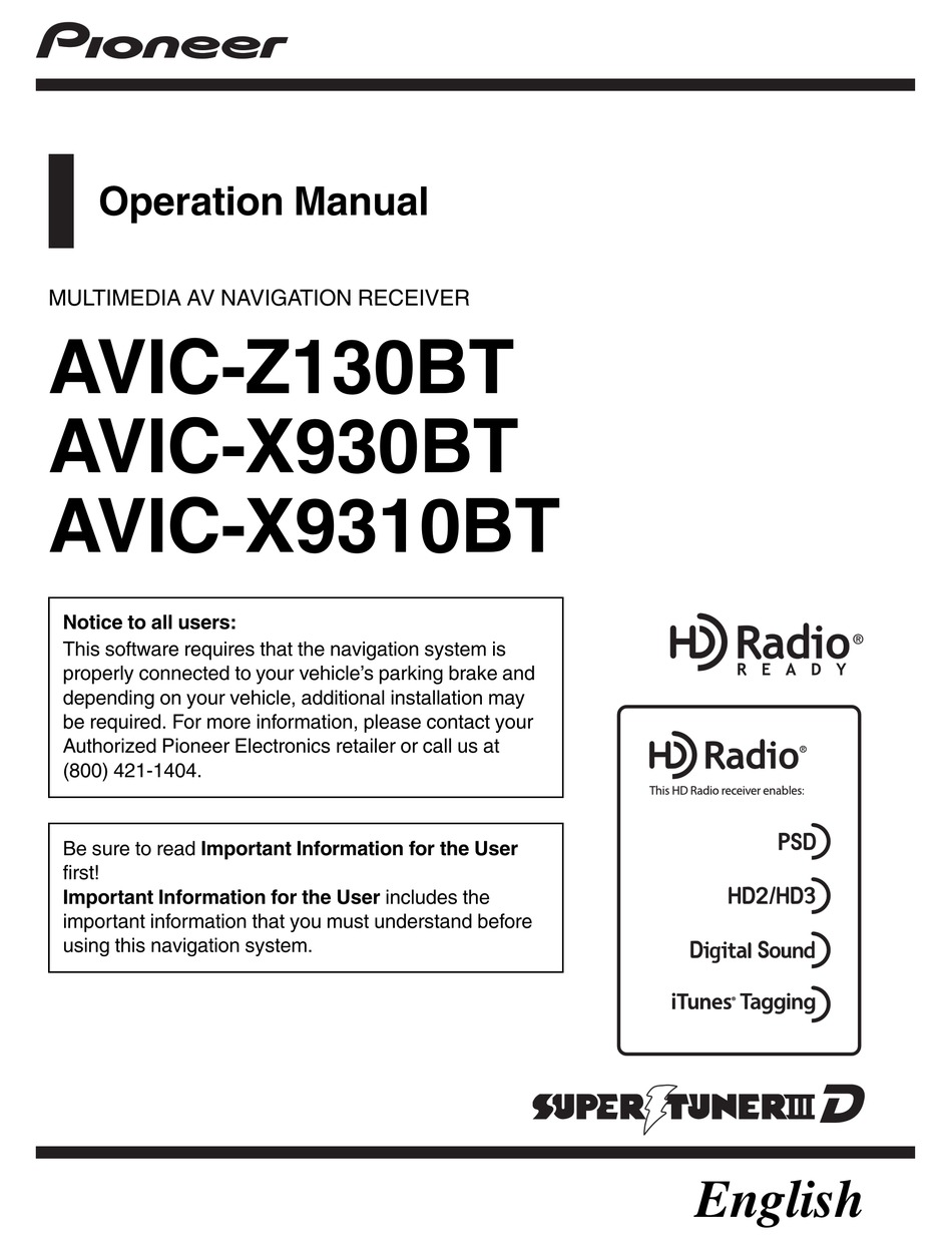 Pioneer Avic X9310bt Operation Manual Pdf Download Manualslib